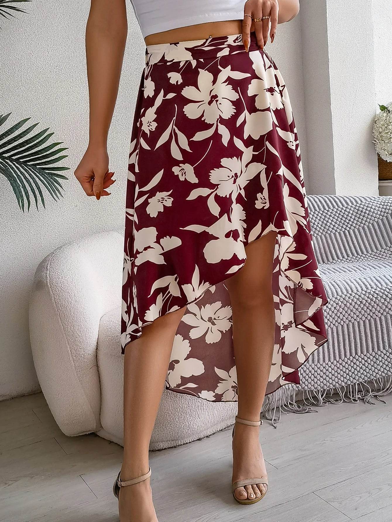 Floral High-Low Midi Skirt - Montero Milan
