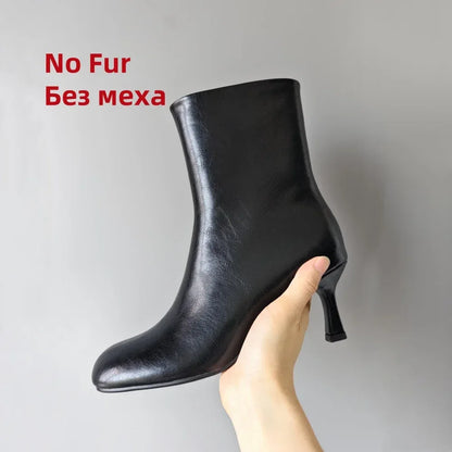 FEDONAS Fashion Women Genuine Leather Thin High Heels Warm Autumn Winter Ankle Boots Round Toe Short Elegant Short Boots Shoes