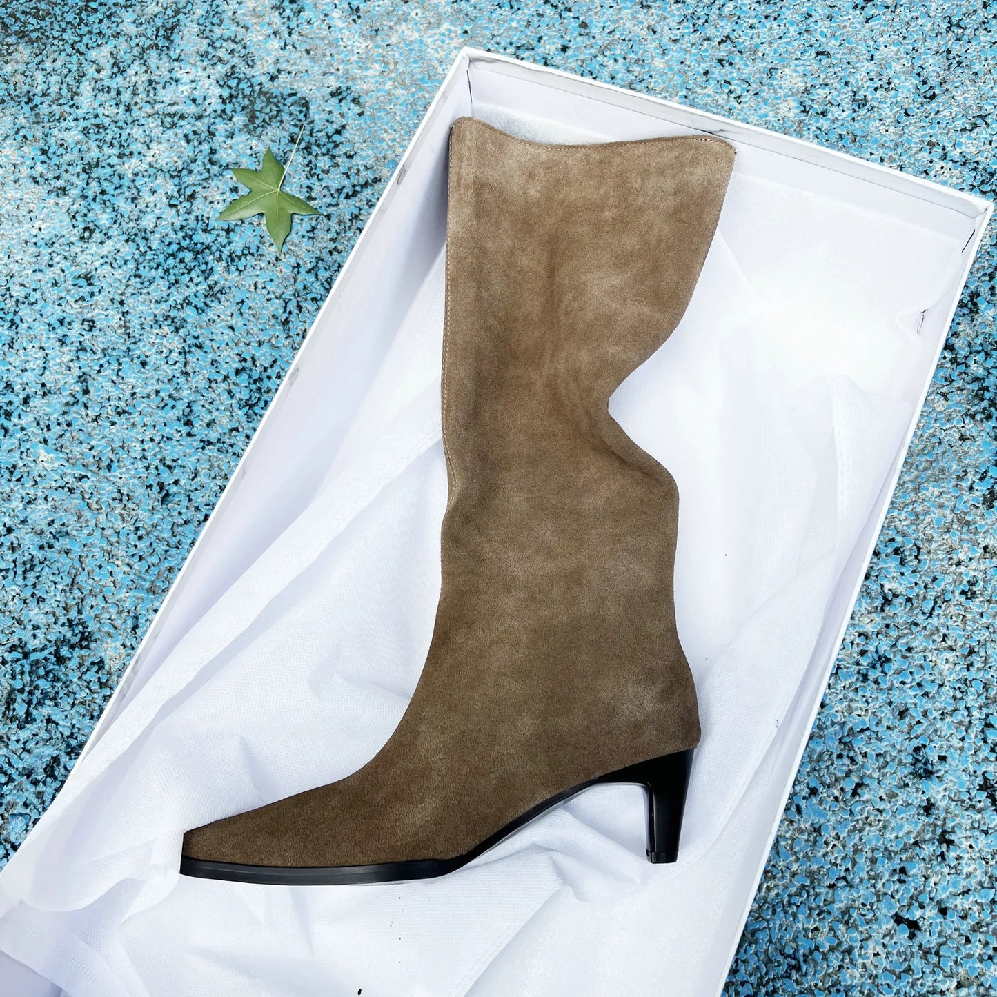 QUTAA Fashion Winter Women Knee High Boots Cow Suede Autumn Shoes Pointed Toe Buckles Chunky High Heels Motorcycle Boots 34-43