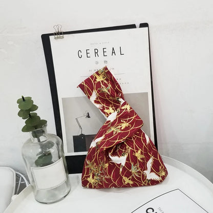 Japanese Style Knot Wrist Bag Canvas Mobile Phone Bag Literary Art Retro Coin Purse Shopper Handbags Phone Keys Bags