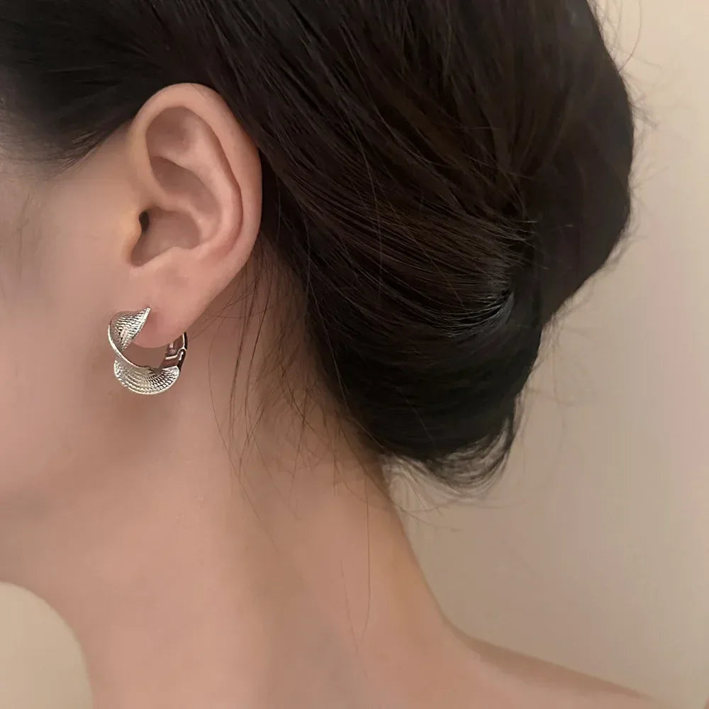 Real 925 Sterling Silver 14K Gold Twisted Wrinkled Round Hoop Earrings for Women Minimalist Trendy Fine Jewelry Accessories