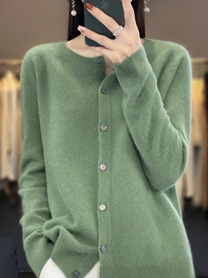 Women Cashmere Sweater 100% Merino Wool Knitted Cardigan Autumn Winter  Knitwear O-Neck Female  Solid Color Casual Fashion Top