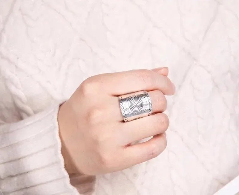 Carven Design Ethnic Style Wide Ring 925 Thai Silver Craft Vintage sunflower Mens Rings Domineering Banquet Jewelry Opening