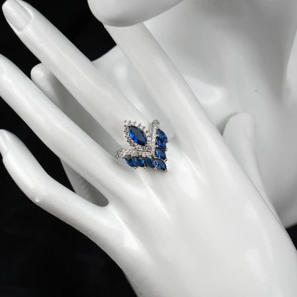 Premium and exquisite crown shaped design water droplet sapphire rings for women luxurious wedding silver 925 blue ring jewelry