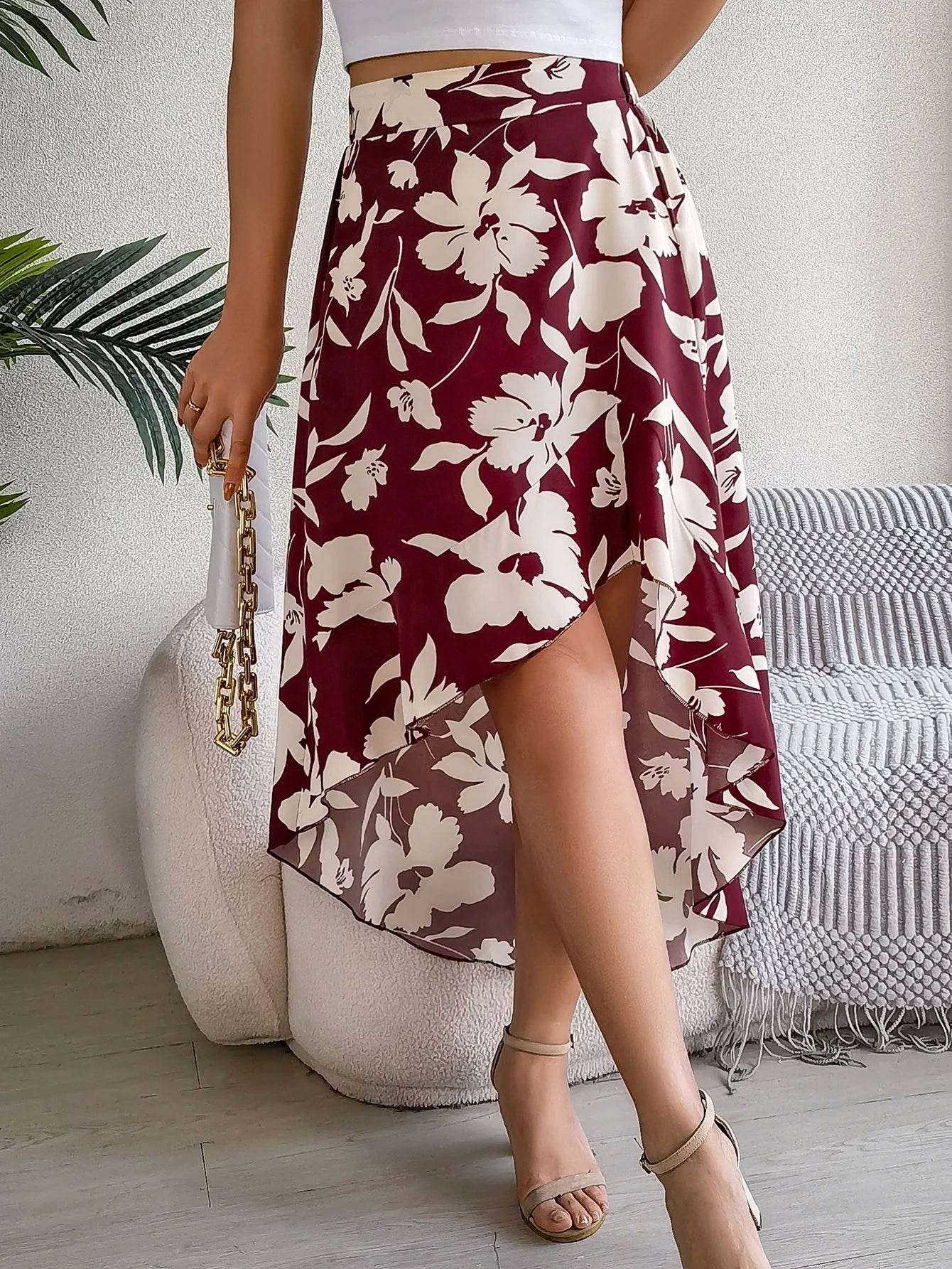 Floral High-Low Midi Skirt - Montero Milan