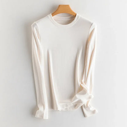 SuyaDream, Women Bottoming T Shirt, Silk Viscose Blend, Long Sleeves, Solid Basic Thermal  Shirt, 2024 Autumn Winter Top