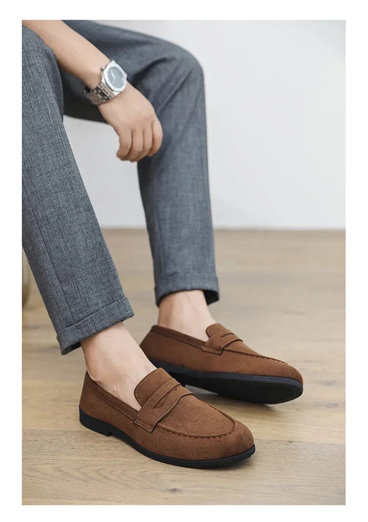Autumn Suede Loafers Man Large Size 45 Comfort Slip-on Casual Shoes Men Flats Retro Brown Moccasins For Men zapatos de hombre