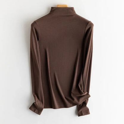 SuyaDream, Women Bottoming T Shirt, Silk Viscose Blend, Long Sleeves, Solid Basic Thermal  Shirt, 2024 Autumn Winter Top