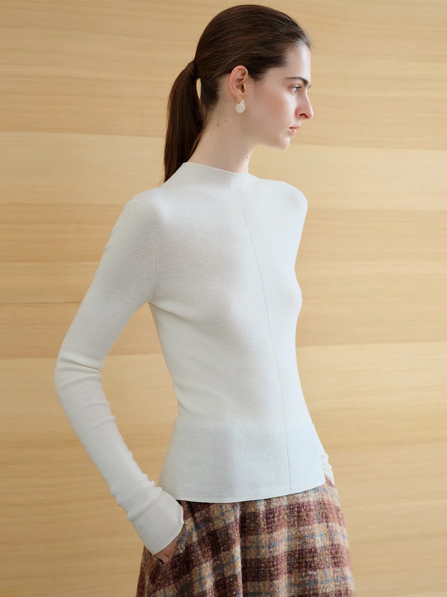 FSLE【Premium Series】German Biella Wool Autumn Super Fine Washable Seamless One-Piece Mock Neck Thermal Base Layer Shirt Women