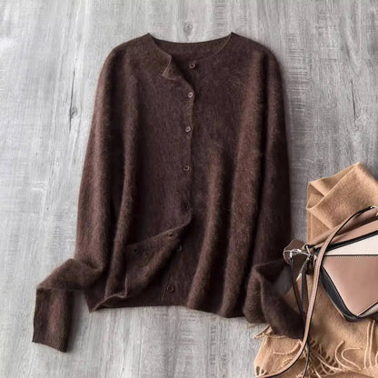 Fleece Wool-Cashmere Button Cardigan