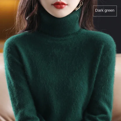 New Women's Clothing For Autumn/Winter 2024 100% Mink Plush Turtleneck Pullover Sweater Ladies Cashmere Sweater Dbr-018