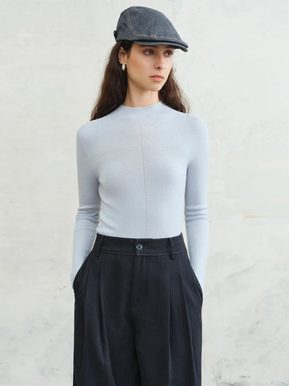 FSLE【Premium Series】German Biella Wool Autumn Super Fine Washable Seamless One-Piece Mock Neck Thermal Base Layer Shirt Women