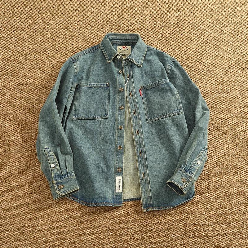 American Casual Men's Long Sve Denim irt Pure Cotton Heavyweight Waed Vintage Workwear Layering irt Jaet