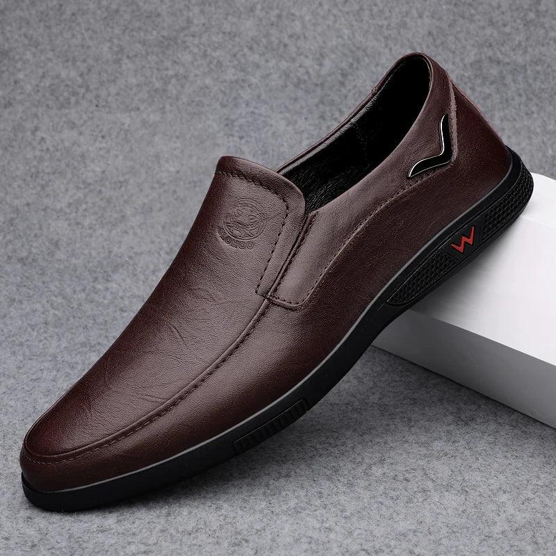 CLOHOO Men's Business Casual Shoes Handmade Layered Cowhide Rubber Bottom Leather Footwear for Office And Leisure