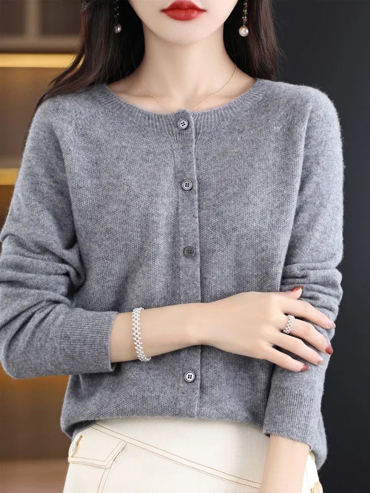 Women Cashmere Sweater 100% Merino Wool Knitted Cardigan Autumn Winter  Knitwear O-Neck Female  Solid Color Casual Fashion Top