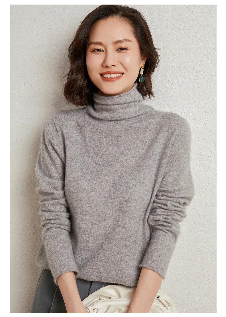 100%Merino Pure Wool Sweater Women's AutumnWinter Long Sleeve High Neck Pullover Warm High Quality Solid Color Basic Knit Jumper