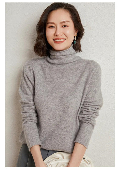 100%Merino Pure Wool Sweater Women's AutumnWinter Long Sleeve High Neck Pullover Warm High Quality Solid Color Basic Knit Jumper