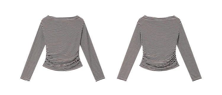 VIMLY Tops Woman 2025 Autumn French Slash Neck Long Sleeve Ladies T-shirts Casual Knitted Slim Fit Strecth Female Tees A3039