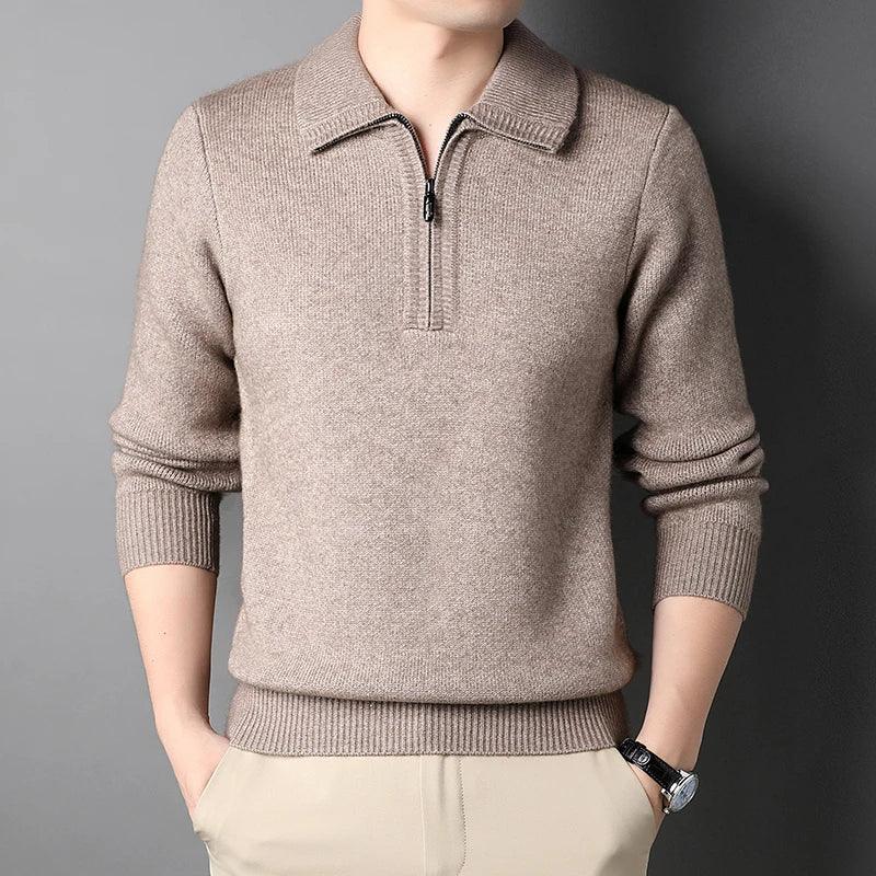 New Men Cashmere Sweater for Warm Comfort Knitted Long Sleeved O-neck Zipper Pullover Alpaca Sweater Male Brand