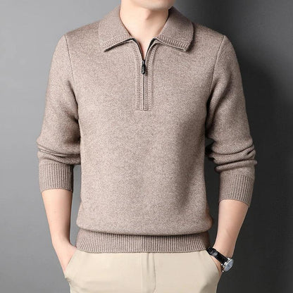 New Men Cashmere Sweater for Warm Comfort Knitted Long Sleeved O-neck Zipper Pullover Alpaca Sweater Male Brand