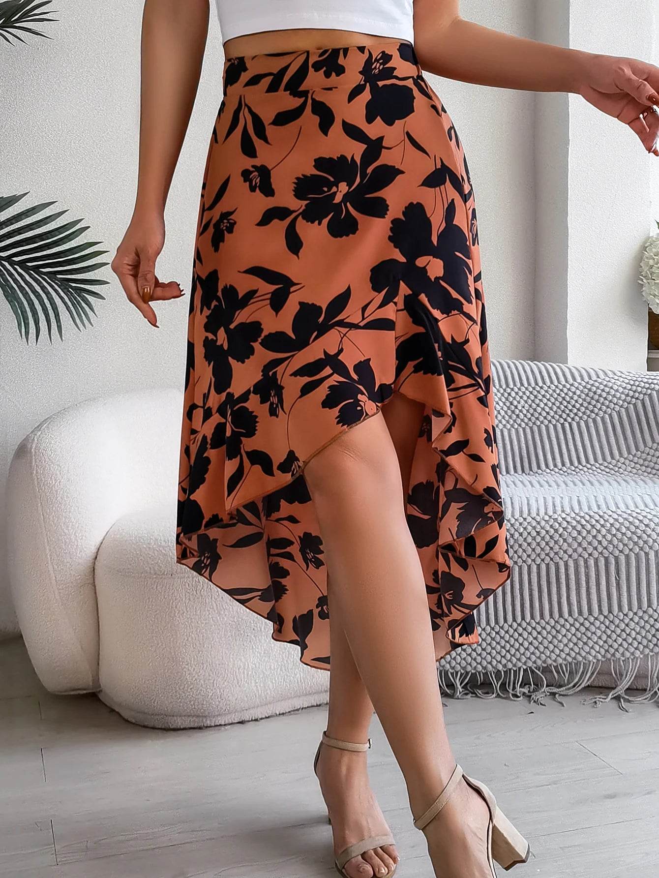 Floral High-Low Midi Skirt - Montero Milan