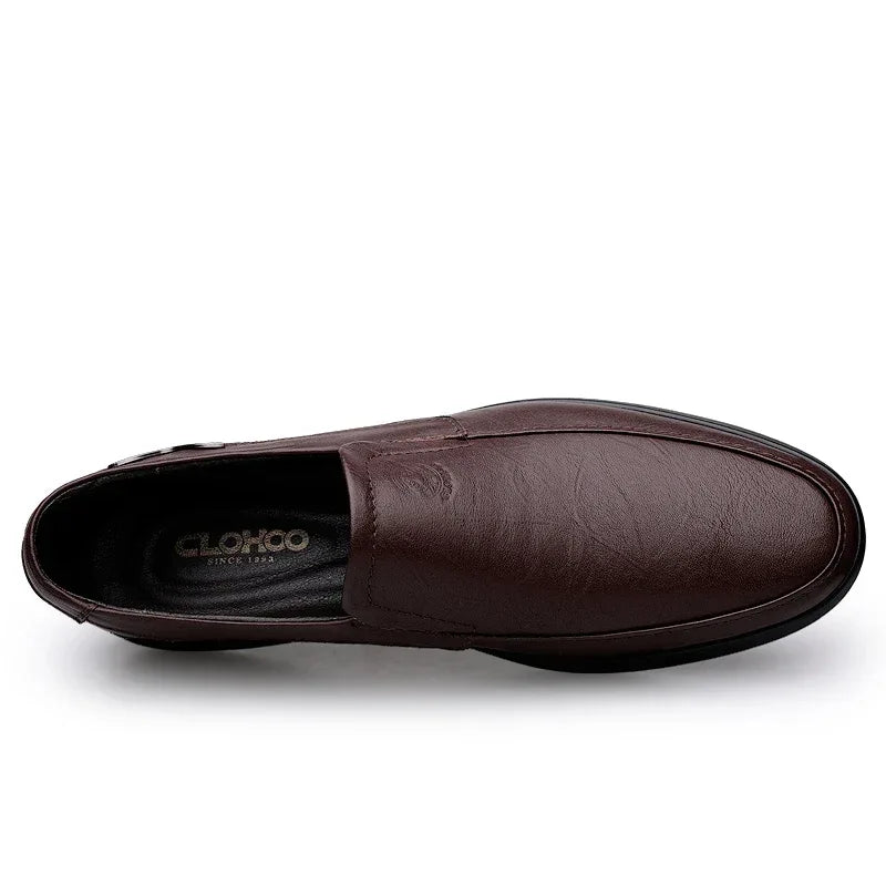 CLOHOO Men's Business Casual Shoes Handmade Layered Cowhide Rubber Bottom Leather Footwear for Office And Leisure