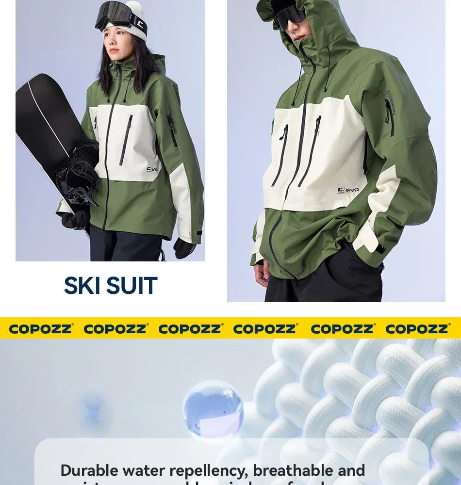 COPOZZ Ski Jacket Women Man Hooded Ski Wear Windproof Winter Overalls Hoodie Waterproof Outdoor Sports Clothing Snowboard