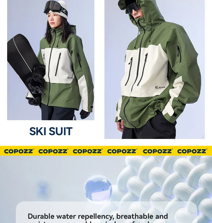 COPOZZ Ski Jacket Women Man Hooded Ski Wear Windproof Winter Overalls Hoodie Waterproof Outdoor Sports Clothing Snowboard