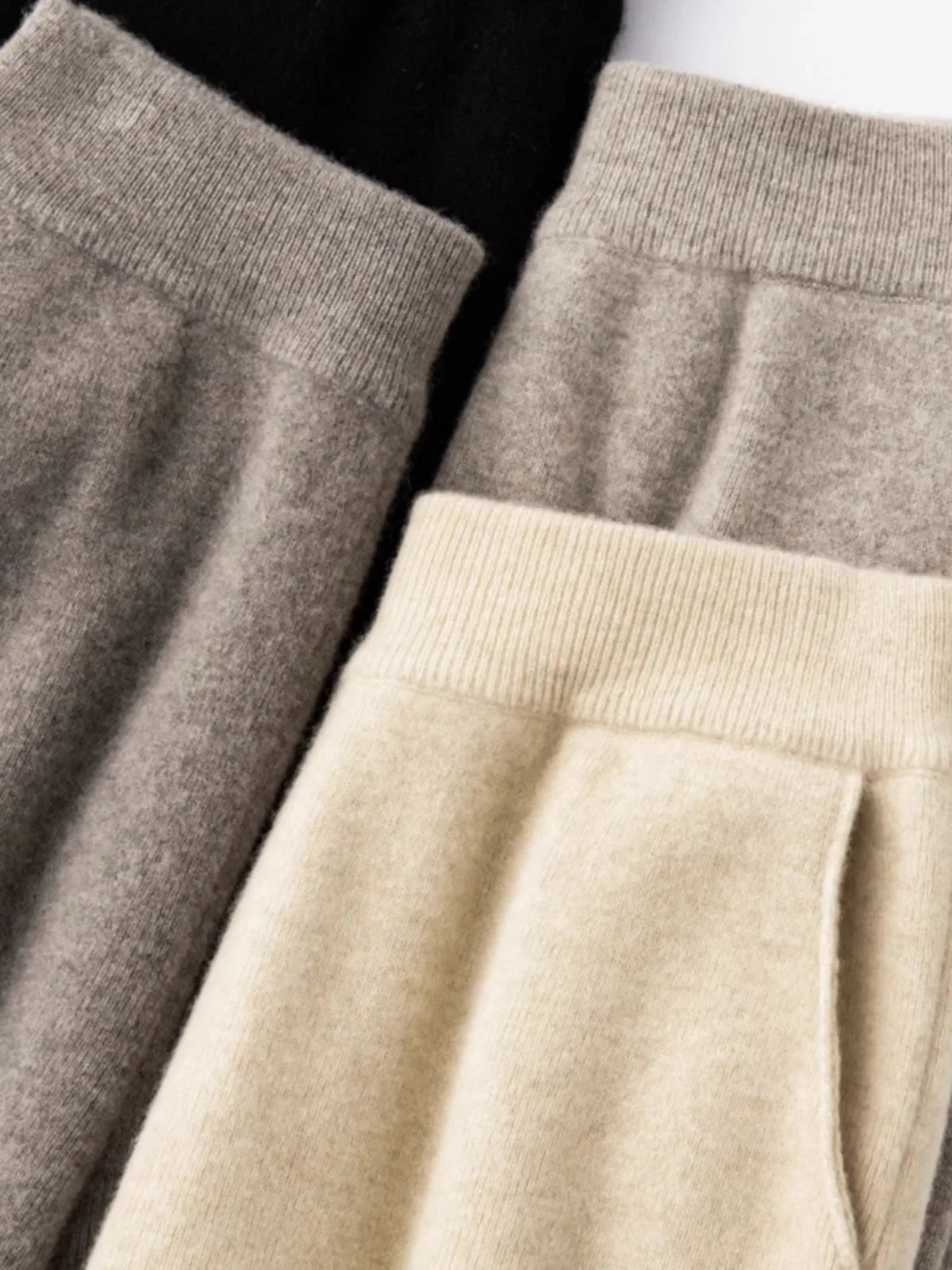 Elegant Pure High Waist Drooping Wide-Leg Pants Women's Outer Wear with Pockets Baggy Straight Trousers Knitted Mop Trousers