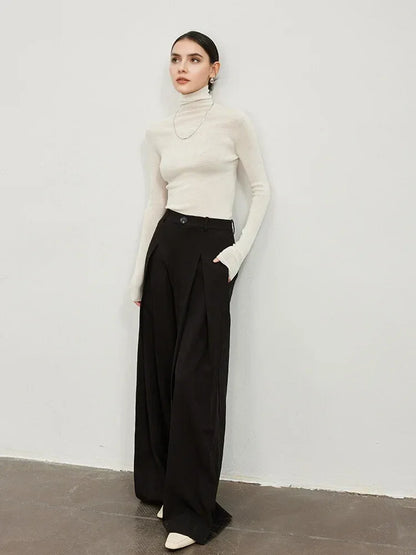 SuyaDream, Women Turtleneck Pullovers, 100%Merino Wool, High Collar, Whole Garment Sweaters, 2025 Fall Winter Slim Warm Top
