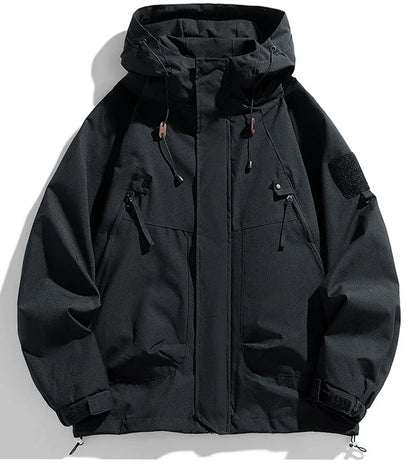 Windbreakers Men Hooded Jacket Zipper Coat Cargo Waterproof Black Bomber Camping Loose Thin Softshell Hooded Hiking Jacket