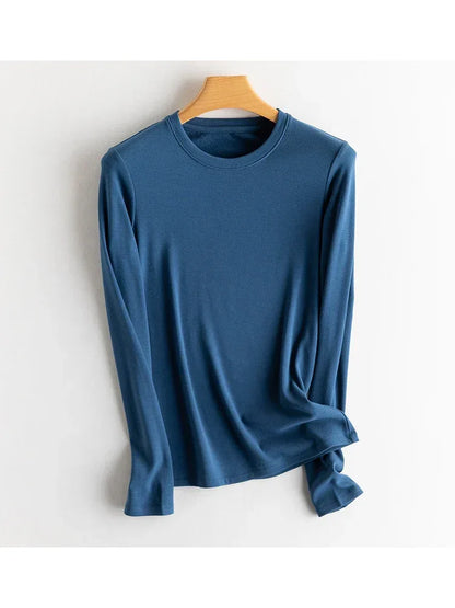 SuyaDream, Women Bottoming T Shirt, Silk Viscose Blend, Long Sleeves, Solid Basic Thermal  Shirt, 2024 Autumn Winter Top