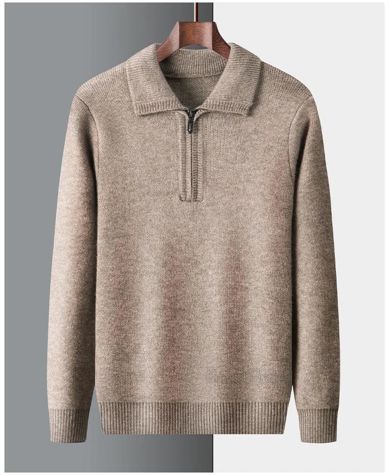 New Men Cashmere Sweater for Warm Comfort Knitted Long Sleeved O-neck Zipper Pullover Alpaca Sweater Male Brand