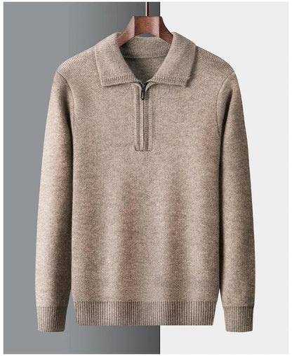 New Men Cashmere Sweater for Warm Comfort Knitted Long Sleeved O-neck Zipper Pullover Alpaca Sweater Male Brand