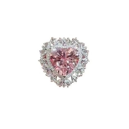 Romantic and creative Full Diamond Pink Gem Heart shaped rings for women Trendy silver 925 Sparkling Ring Engagement Jewelry