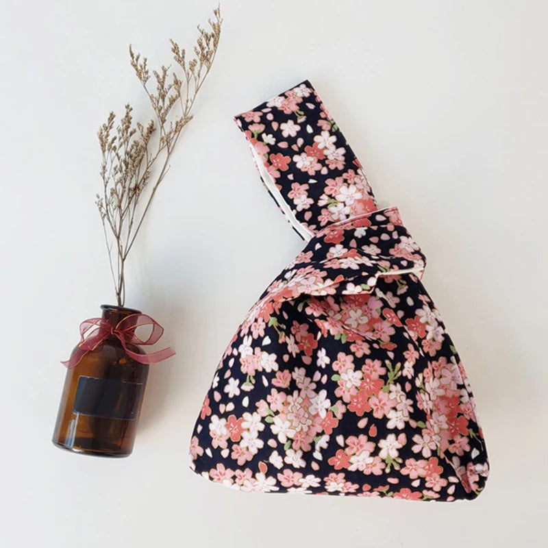 Japanese Style Knot Wrist Bag Canvas Mobile Phone Bag Literary Art Retro Coin Purse Shopper Handbags Phone Keys Bags