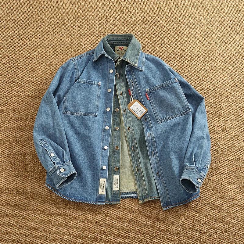 American Casual Men's Long Sve Denim irt Pure Cotton Heavyweight Waed Vintage Workwear Layering irt Jaet