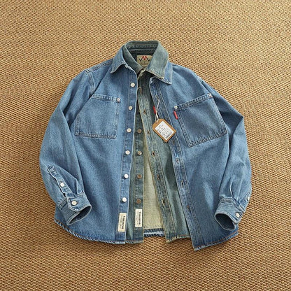 American Casual Men's Long Sve Denim irt Pure Cotton Heavyweight Waed Vintage Workwear Layering irt Jaet