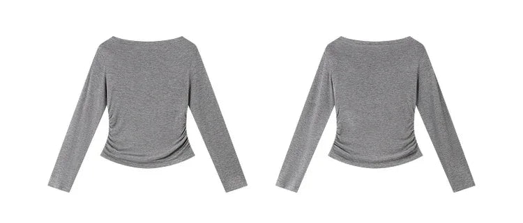 VIMLY Tops Woman 2025 Autumn French Slash Neck Long Sleeve Ladies T-shirts Casual Knitted Slim Fit Strecth Female Tees A3039