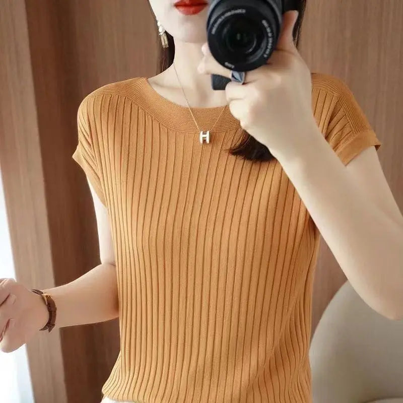 Blusas Mujer De Moda 2025Verano Short Sleeve Knitted Tops Sweater Women Pullovers Sweaters For Women Woman Sweaters Blusa