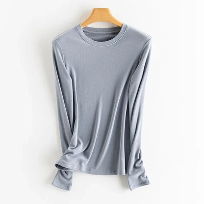 SuyaDream, Women Bottoming T Shirt, Silk Viscose Blend, Long Sleeves, Solid Basic Thermal  Shirt, 2024 Autumn Winter Top