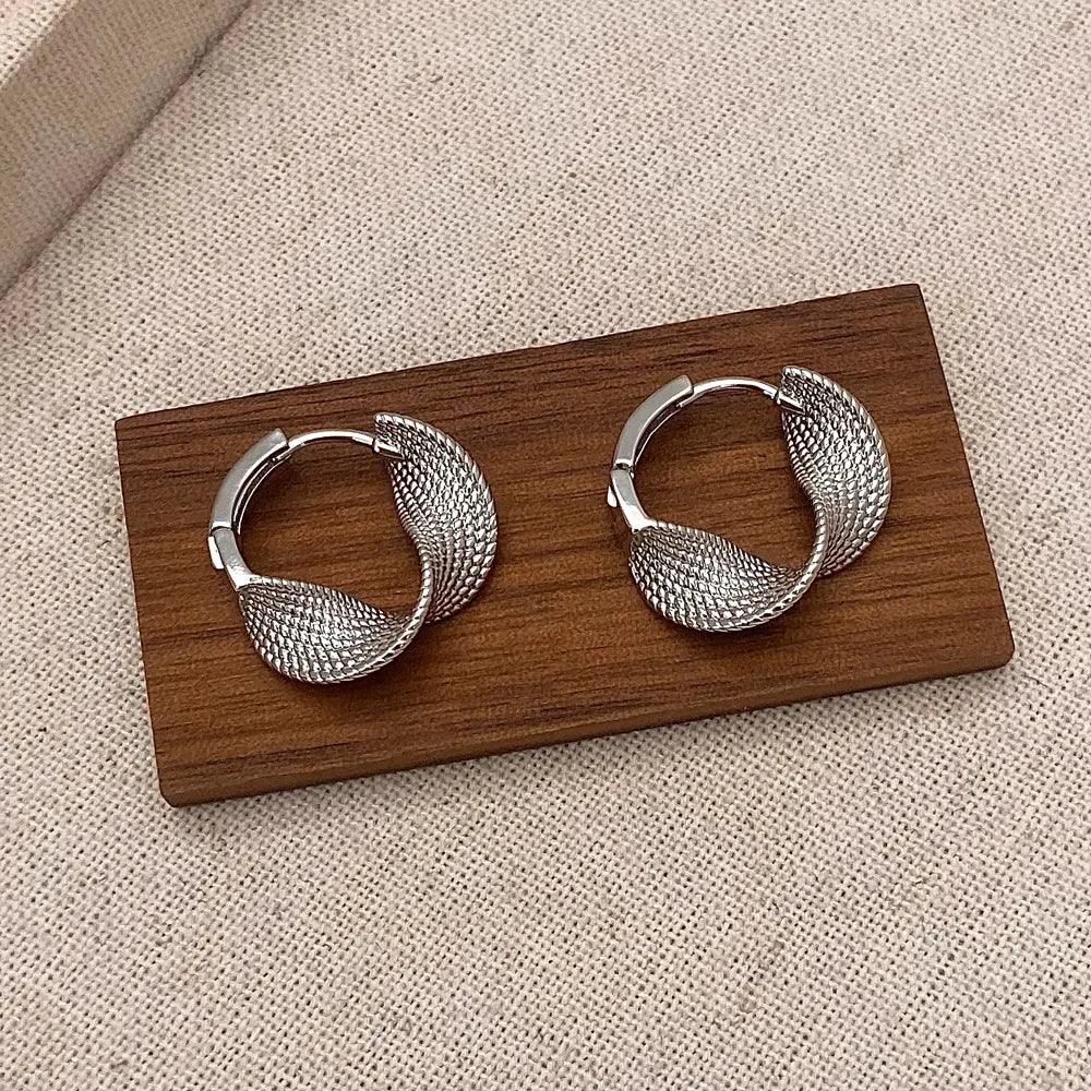 Real 925 Sterling Silver 14K Gold Twisted Wrinkled Round Hoop Earrings for Women Minimalist Trendy Fine Jewelry Accessories