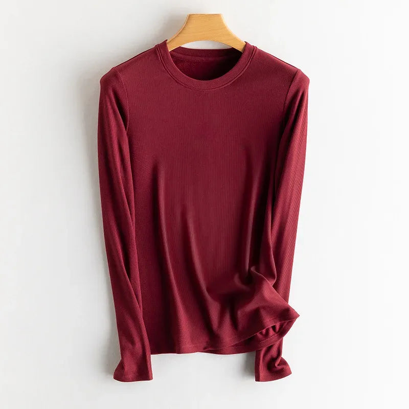 SuyaDream, Women Bottoming T Shirt, Silk Viscose Blend, Long Sleeves, Solid Basic Thermal  Shirt, 2024 Autumn Winter Top