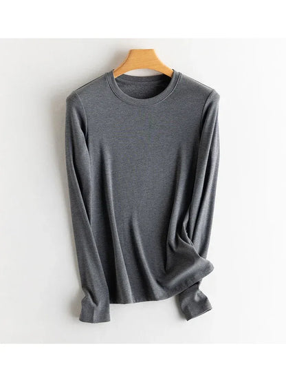 SuyaDream, Women Bottoming T Shirt, Silk Viscose Blend, Long Sleeves, Solid Basic Thermal  Shirt, 2024 Autumn Winter Top