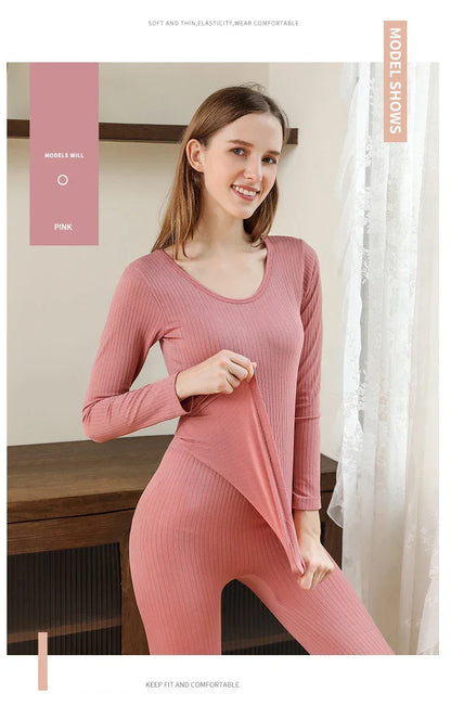 1 Set Warm Thermal Underwear Sexy Ladies Intimates Long Johns Women Shaped Sets Female Middle Collar Thermal Shaping Clothes