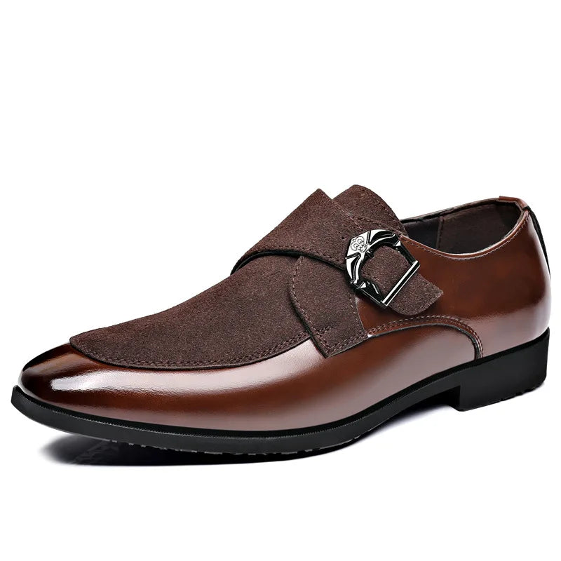 Polished Leather Buckle Loafers