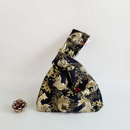 Japanese Style Knot Wrist Bag Canvas Mobile Phone Bag Literary Art Retro Coin Purse Shopper Handbags Phone Keys Bags