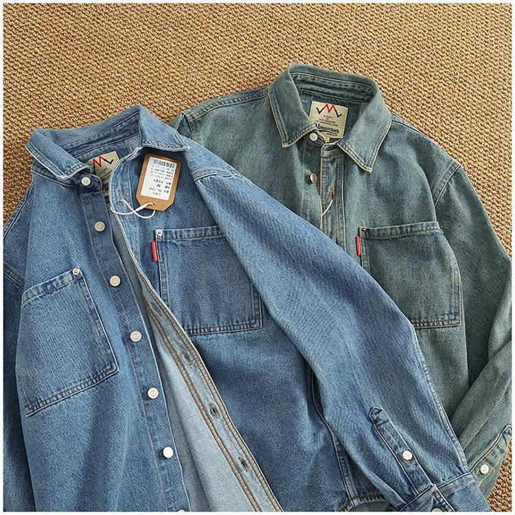 American Casual Men's Long Sve Denim irt Pure Cotton Heavyweight Waed Vintage Workwear Layering irt Jaet