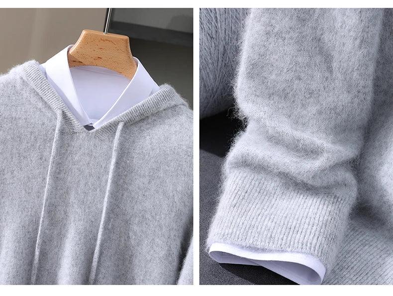 Men's Clothing: 100% Pure Mink Cashmere Knitted Sweater Casual And Loose Large-Sized Hooded Pullover Autumn Winter New Products
