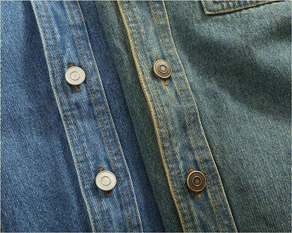 American Casual Men's Long Sve Denim irt Pure Cotton Heavyweight Waed Vintage Workwear Layering irt Jaet